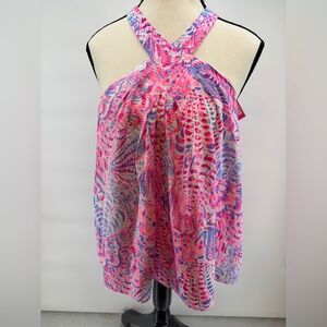 Lilly Pulitzer NWT Size M Rori Top Raz Berry. Ties in back. Machine Wash. Lined.